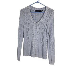 Irelandseye Sweater M Blue Cable Knit Fisherman Aran Chunky Preppy Old Money